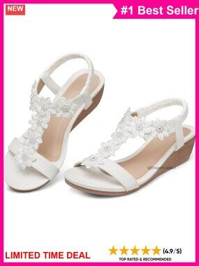 Women's Wedge Sandals Arch Support Low Heel Rhinestone Dressy